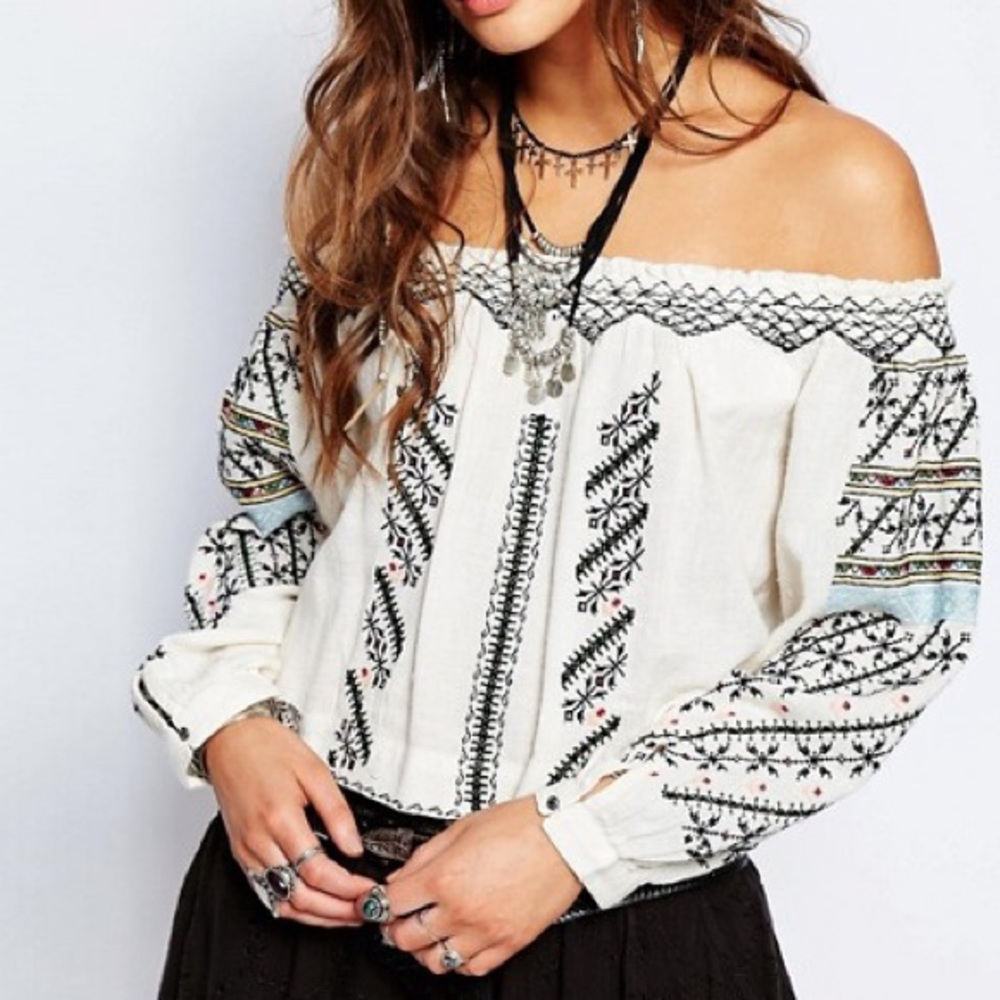 Free People All I Need Embroidered Top in Ivory